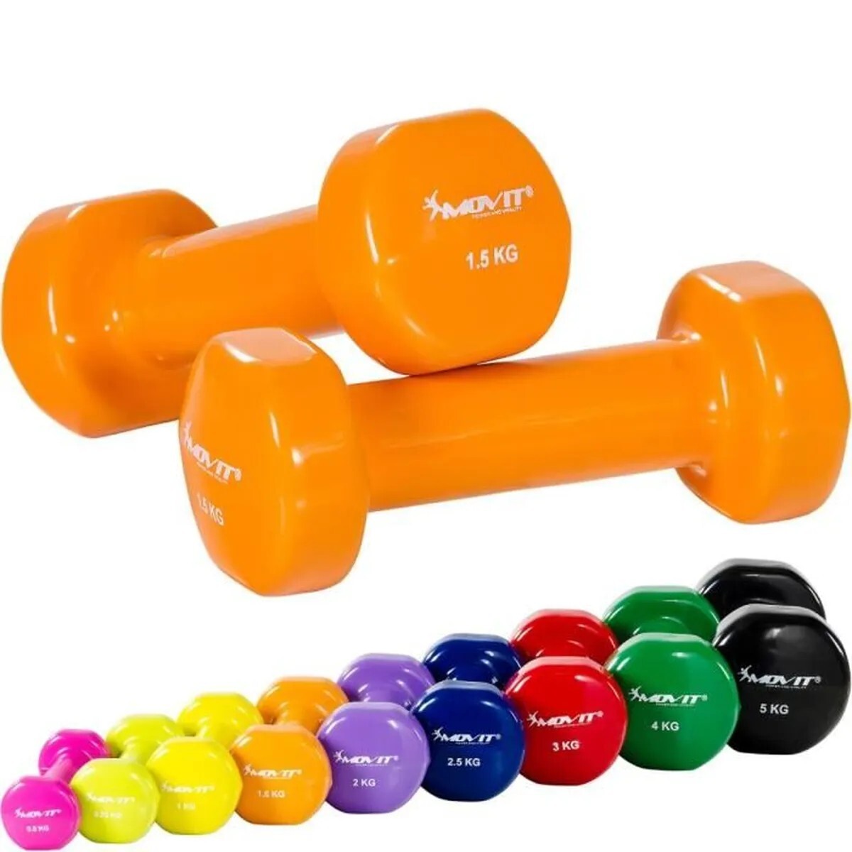 Haltères en vinyle anti-roulement orange MOVIT pour gym douce
