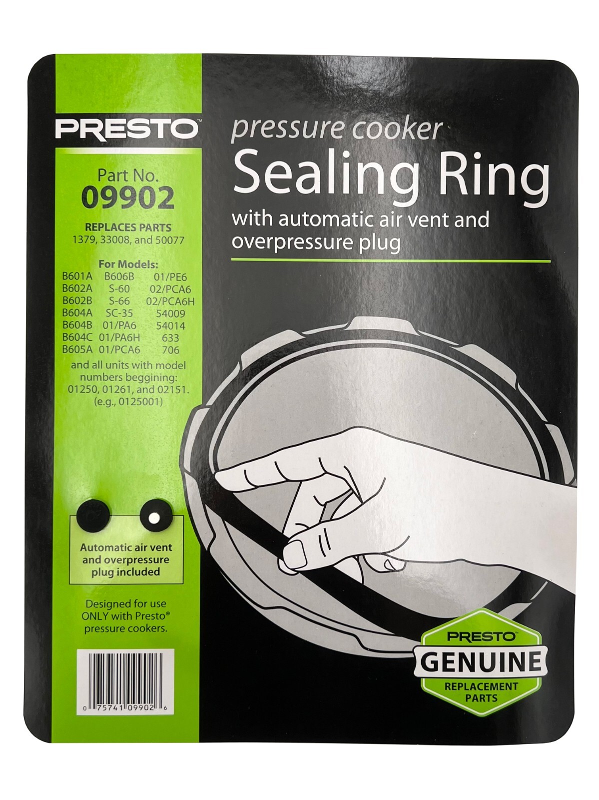 Genuine Presto 09902 Pressure Cooker Sealing Ring Gasket and Safety Plug 4-6 Qt
