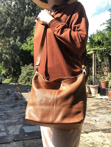 Borsa in Pelle Italian Tan Cognac Genuine Leather Satchel Tote Bucket Large Bag