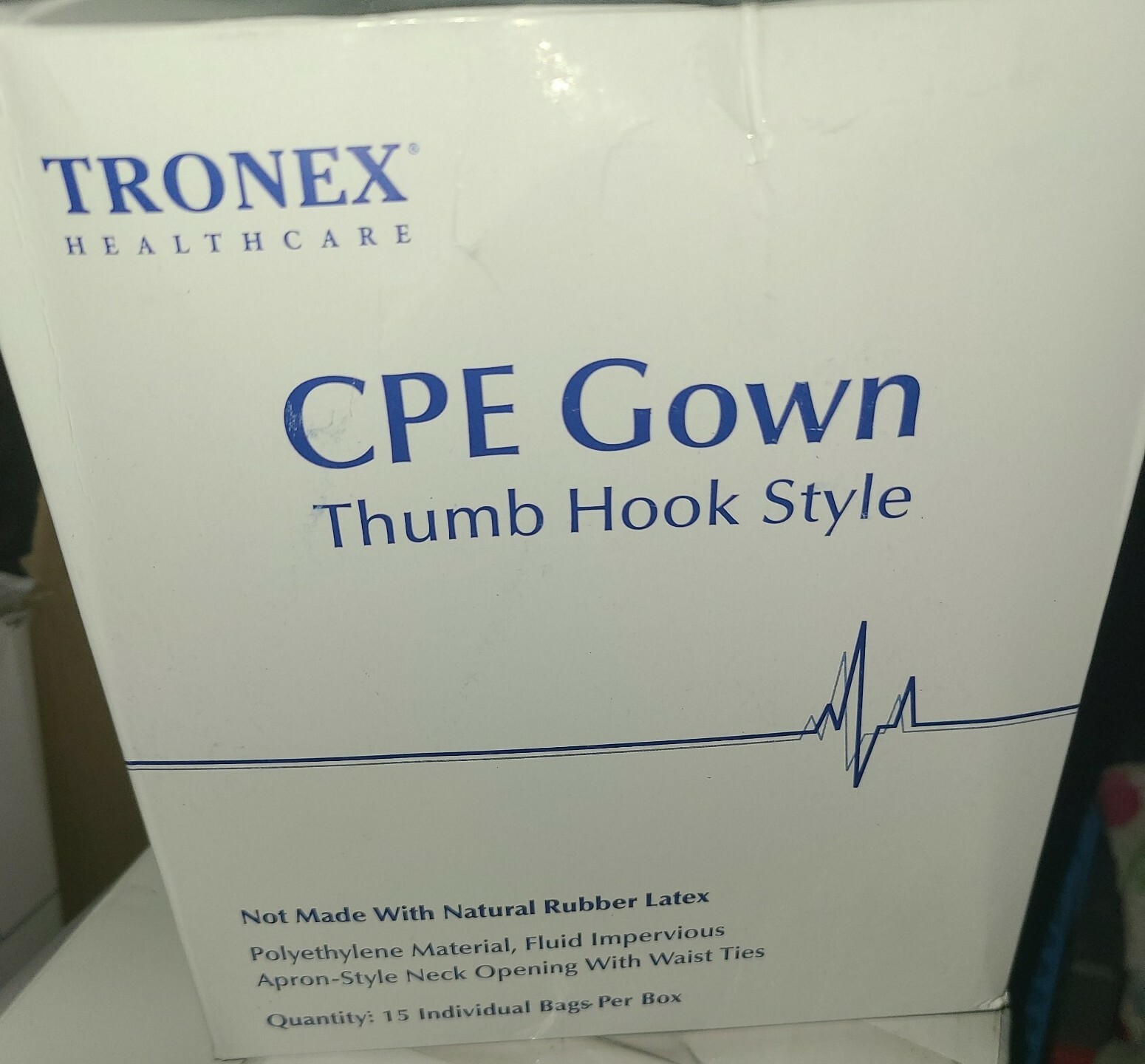 15 Gowns Tronex Healthcare 6033C35 CPE Thumbloop Isolation Gown Size XL