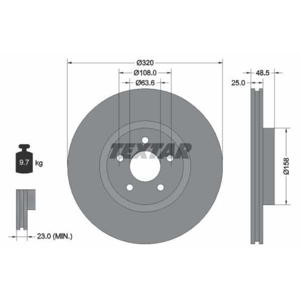 Textar 2X Bremsscheibe Vorne Ø320 Mm InnenbelüFtet FüR Volvo V50 MW 1.6 D 1.8-image