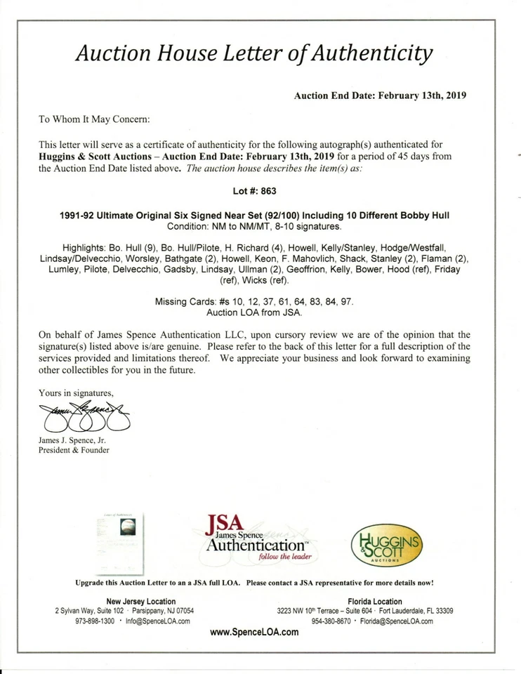 1991-92 Ultimate Original Six #76 Fern Flaman Autographed Bruins Card JSA LOA - Image 2 of 3