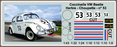 Coccinelle VW Beetle Herbie Choupette #53 decals 1:43 to 1:8 Décalcomanie 1963 - Photo 1/2