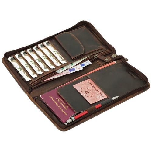 Leder Reisebrieftasche Brieftasche Reise Etui Bordkartenetui Organizer braun - Bild 25 von 25