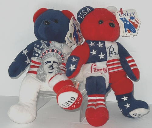 Pair of Lady Liberty and Peace Unity Team Bean Forever Collectible Plush
