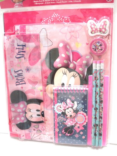 Disney Minnie Mouse 11 Piece Stationery Set Notebook Ruler Pencil Eraser NWT - 第 3/4 張圖片