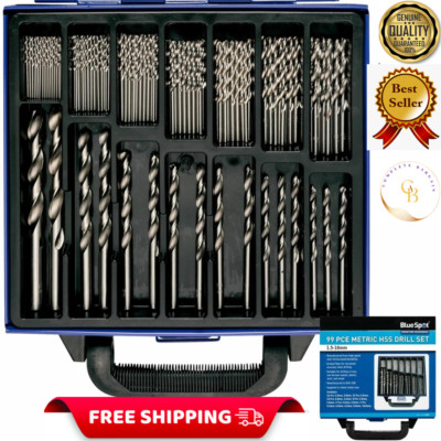 BlueSpot Metall HSS metrisch 99-teiliges Bohrer-Bits-Set 1,5 bis 10 mm für Stahl Metall Holz