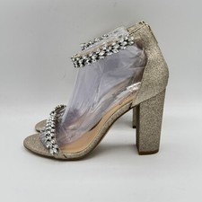 Jewel Badgley Mischka Mayra Ankle Strap Evening Shoe, Champagne Glitter, Size 8