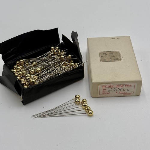 Vintage Metallic Head Pins 2” Gold Round Lot of 144 Hat Pin Dressmaking Japan - Picture 1 of 8