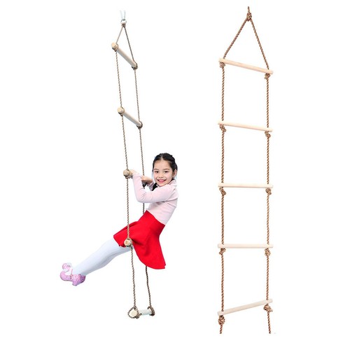 Sturdy Rope Climbing Ladder Wooden Playhouse Ladder Toy w/ Hook Accessory