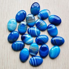 20pcs Natural Blue Striped Agate Oval CAB CABOCHON Stones DIY 25 18mm No Holes