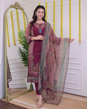 Traditional Pakistani Salwar Kameez Suit Set with Palazzo and Printed Dupatta