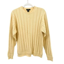 Nautica Cotton Knit Sweater Mens Size S Ribbed Vertical Yellow Casual