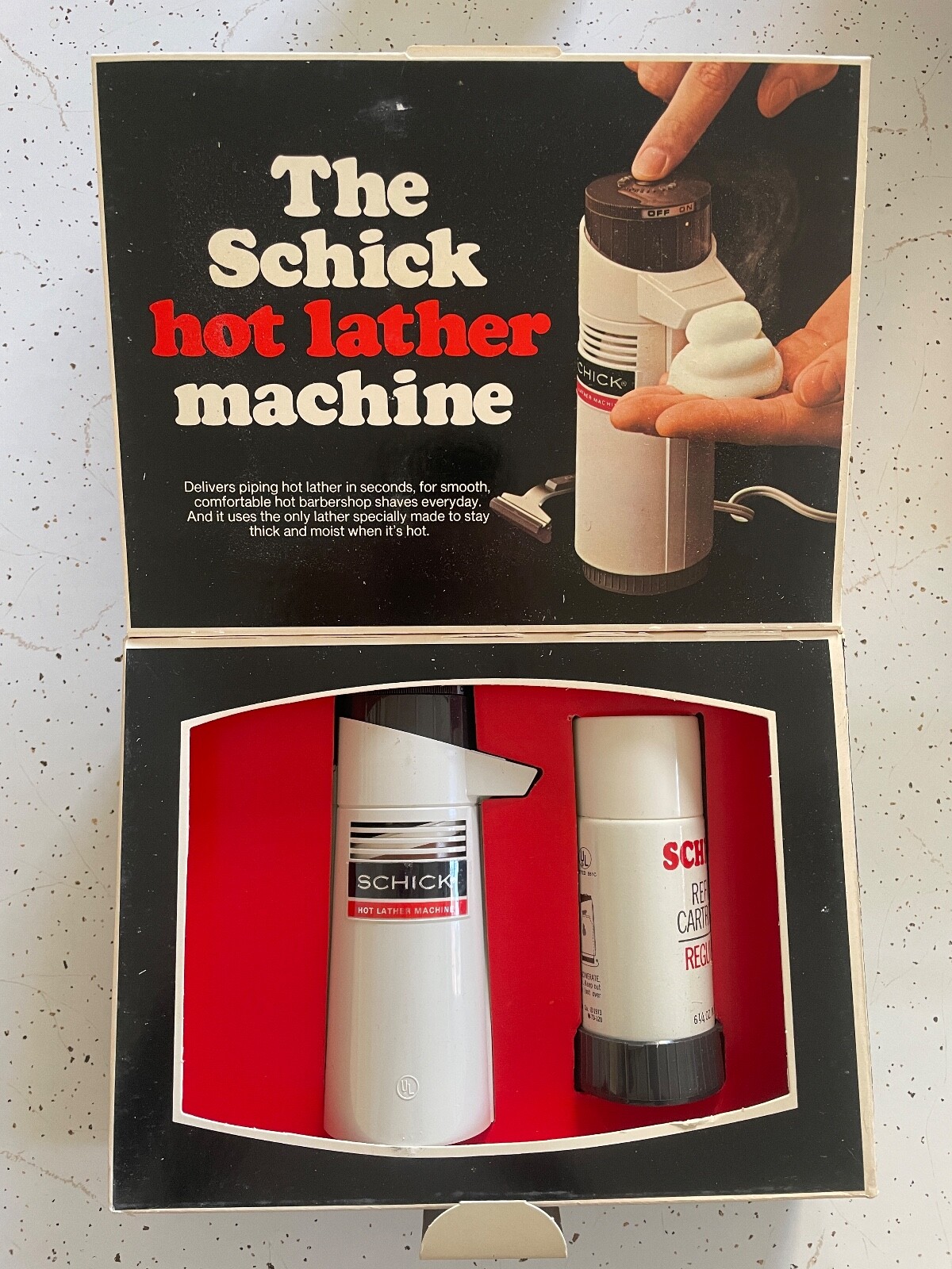 Vintage 1970's The Schick Hot Lather Machine Shaving Cream Set