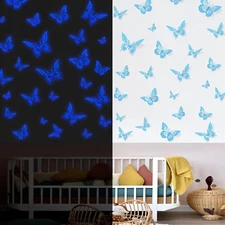 Glow in the Dark 3D Butterfly 24 Pcs 3 Sizes, Luminous Butterfly Stickers for Ce