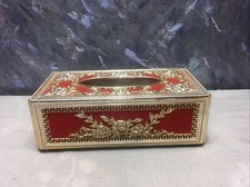 Vintage Kitsch Red Velvet Flocking & Gold Plastic Tissue Box Cover Mid Century