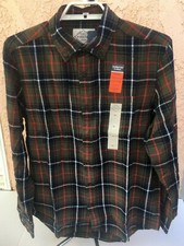 Mens St Johns Bay Flannel Plaid Long Sleeve Shirt Button Down Collar Medium