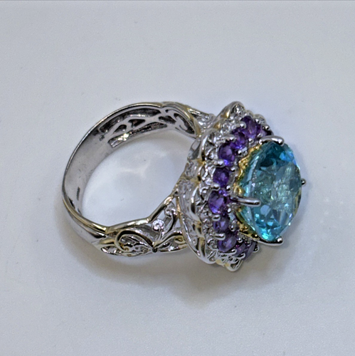 VINTAGE STERLING SILVER RING WITH AQUAMARINE AND AMETHYST'S - SIZE8US - B/OFFER - Picture 3 of 12