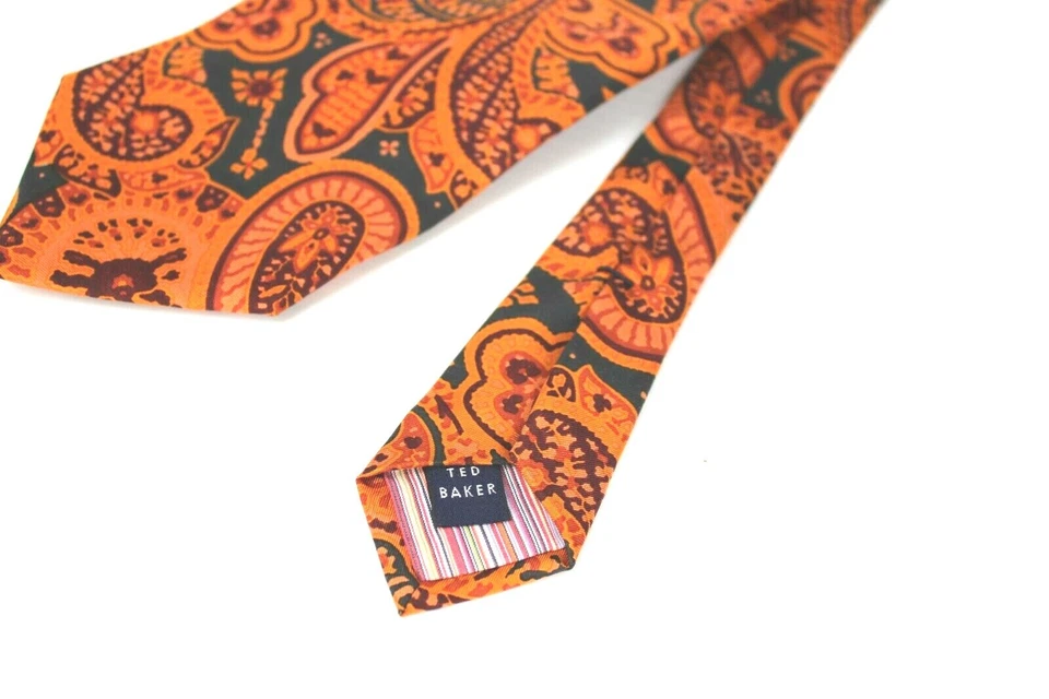 Corbata Ted Baker London Para Hombre Cuello de Seda Hecha en EE. UU. Estampado Floral de Flores Naranja Foto 3 de 4