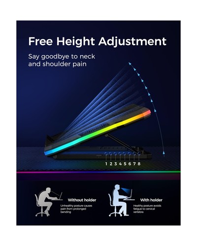 Almohadilla de enfriamiento para computadora portátil ChillCore, luces RGB enfriador para computadora portátil 9 ventiladores para 15.6-19.3 I... - Imagen 3 de 7