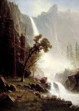 Fine Oil Albert Bierstadt - Bridal Veil Falls Yosemite charming landscape 36"