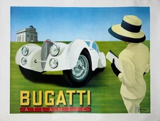 Bugatti Atlantic Poster By Razzia Original 1989 French Car Ad Linen Backed