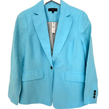 Talbots Blazer 8 petite 100 Linen Turquoise Lined NWT