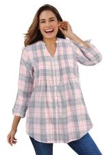 Woman Within Plus Size Pintucked Flannel Shirt