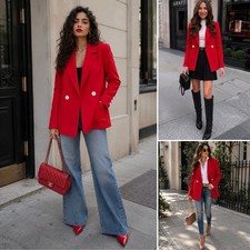 Zara Woman Oversized Double Breasted Blazer Red Coat Jacket Work Office NWT 119