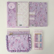 LoveShackFancy X Target Yoobi Notebooks, Folder, Pencils Pouch Bundle : Purple