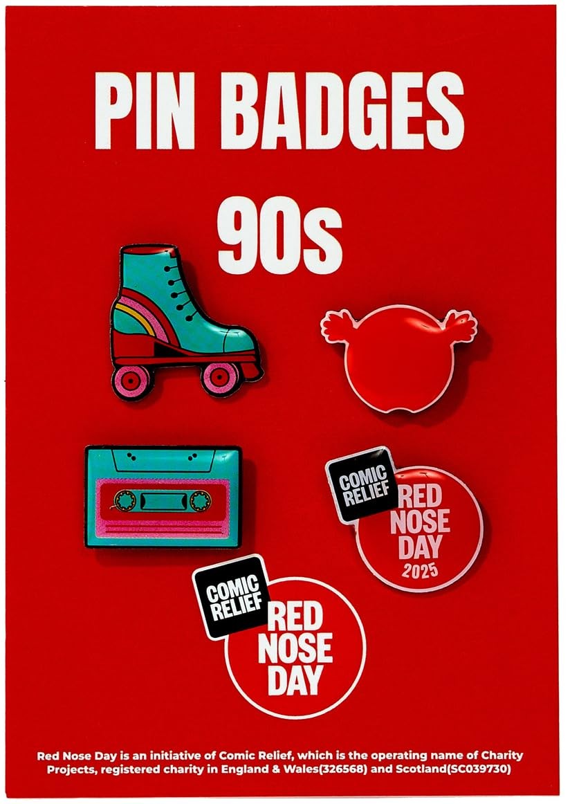 Red Nose Day 2025 90s Collectible Pin Badges - On behalf of One Size,