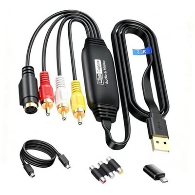 VHS to Digital Converter, USB2.0 Video Cpture Card, RCA AV to USB Audio Black