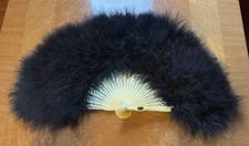 Vintage Folding Feather Fan Black Feathers Accessory 455