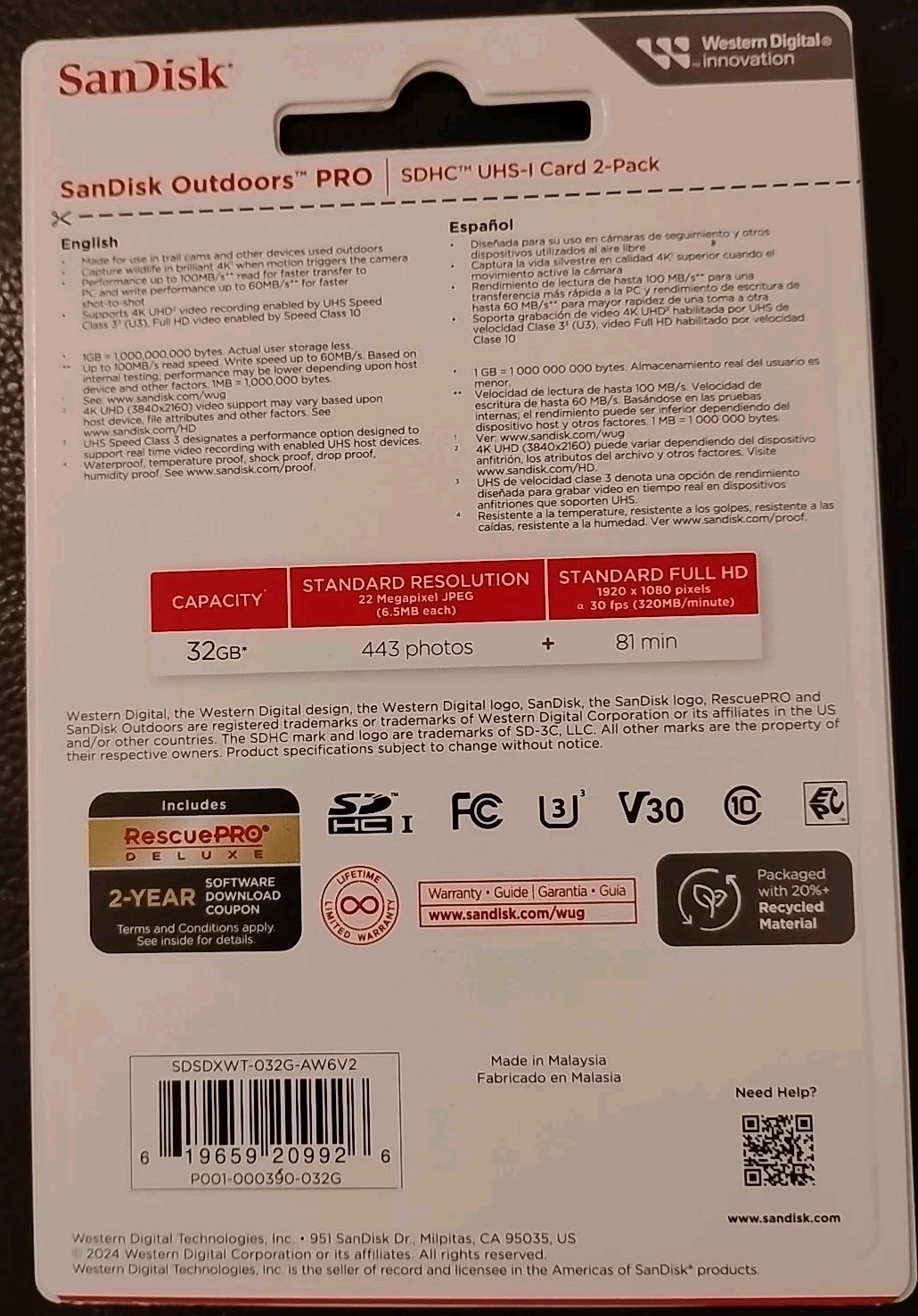 New SanDisk Outdoors Pro 2x32GB SDSDXWT-032G-AW6V2