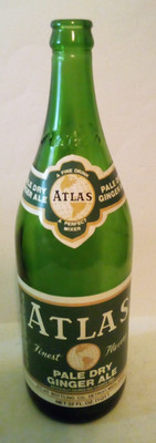 VTG ATLAS GINGER ALE GREEN GLASS SODA BOTTLE 32 OZ 1 QUART PAPER LABEL az