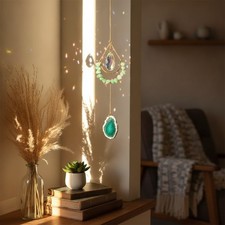 HDCRYSTALGIFTS 15.7Inch Crystal Prisms Suncatcher for Window Hanging Gold-Pla...
