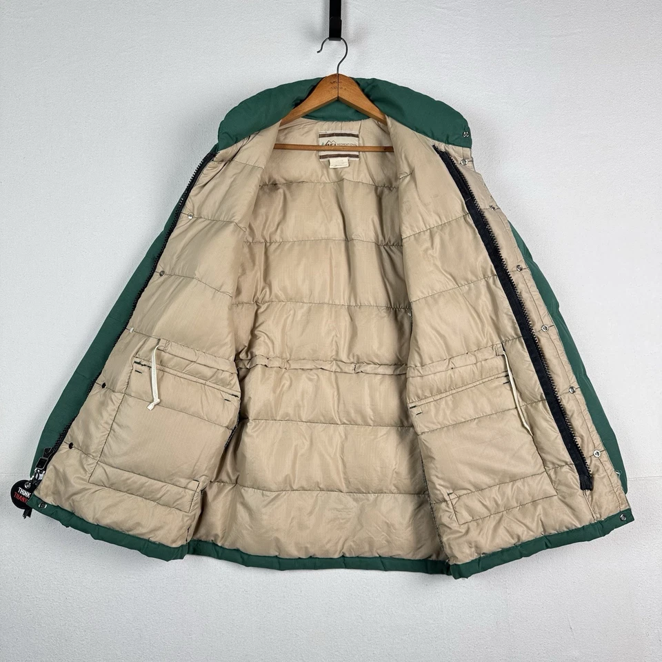 Parka aislada de plumón REI Expedition vintage años 70 para hombre L verde cremallera abrigo acolchado EE. UU. Foto 2 de 4