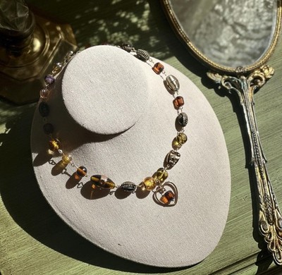 Golden Ember Keepsake Necklace - Vintage Glass Beads- Boho Whimsical Necklace