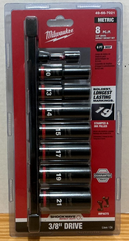 Milwaukee 49-66-7021 8PC SHOCKWAVE Impact Duty 3/8" Drive Metric Deep NEW