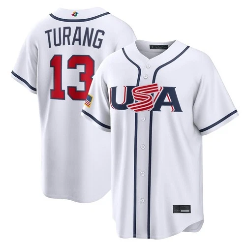 Brice Turang #13 WBCC USA Baseball Jersey White/Navy Printed Jersey