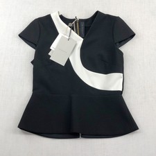 Roland Mouret Black & White Viscose Crepe Peplum Kiff Colourblock Top Outnet NWT
