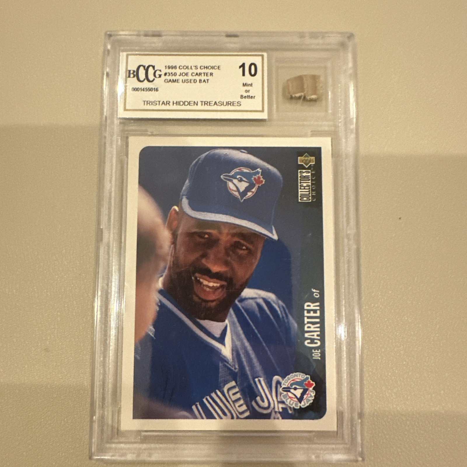 1996 Upper Deck Tristar Hidden Treasures JOE CARTER GAME USED BAT BCCG 10