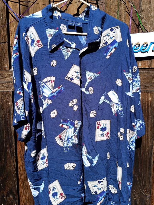 Vtg Hawaiian Cocktail Martini Shirt Mens Size XXL Cigar Dice Poker Retro Mad Men