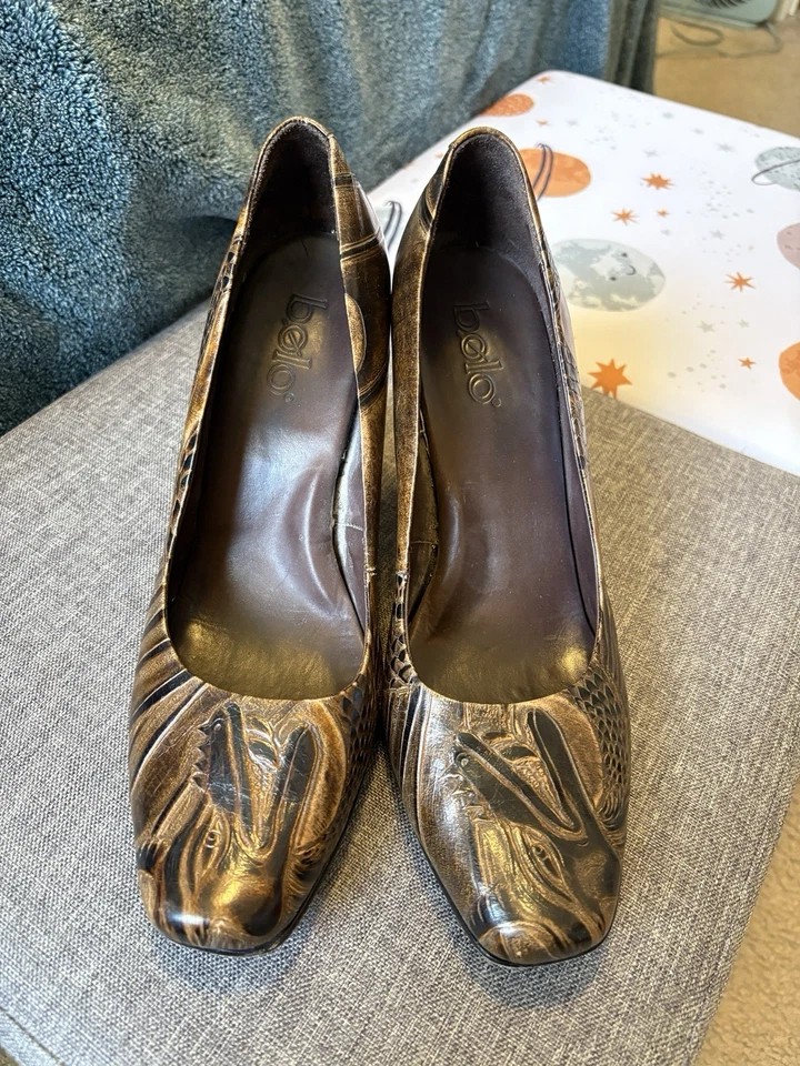 Nuevo BOLO Mujer Cuero Artesanal Marrón Lazo Tacón Medio Zapatos Zapatos de salón talla 9 EE. UU. Foto 2 de 4