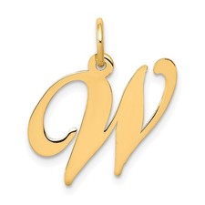 14K Yellow Gold Medium Fancy Script Letter W Initial Charm Pendant