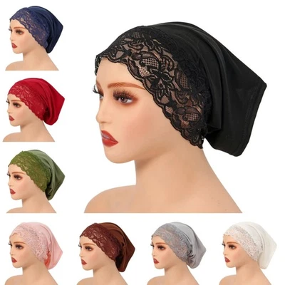 Sous-chapeau intérieur hijab avec décor dentelle turban musulman islam sous-marche bonnet doux - Photo 1/4