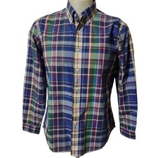 Ralph Lauren Dress Shirt Men's Large Custom Fit Tartan Plaid Logo Long Sleeve