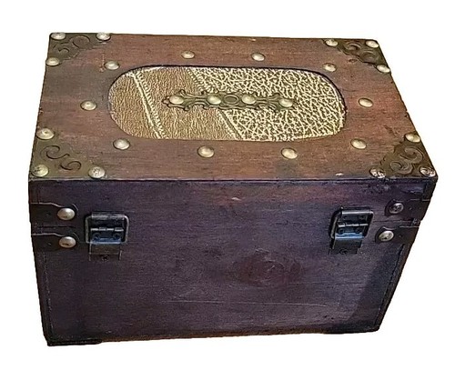 Antike Rezeptkartenbox aus Holz, schönes Messing Design 8,5x6x5 - Bild 4 von 11