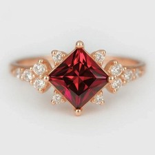 Anello in argento sterling 925 con granato squisito coltivato in laboratorio (rodolite) placcato oro 18 carati