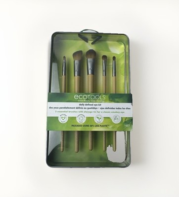 EcoTools Daily Defined Eye Kit 5 Makeup Brushes w/ Storage Tin Vegan NEW